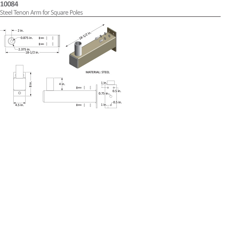 Steel Tenon Arm for Square Poles