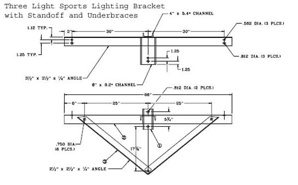 Three Light Sports Lighting Bracket with Underbraces - Sports Lighting ...