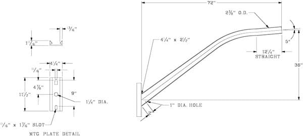 6 Foot Elliptical Bracket For Wood Poles - 2 Inch Aluminum Pipe ...